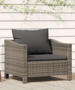 Fauteuil de jardin relaxant - fauteuil de salon - avec coussin gris en résine tressée, meuble professionnel FRCO93833