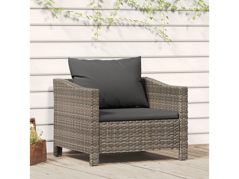 Fauteuil de jardin relaxant - fauteuil de salon - avec coussin gris en résine tressée, meuble professionnel FRCO93833