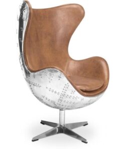 Fauteuil design œuf en cuir marron