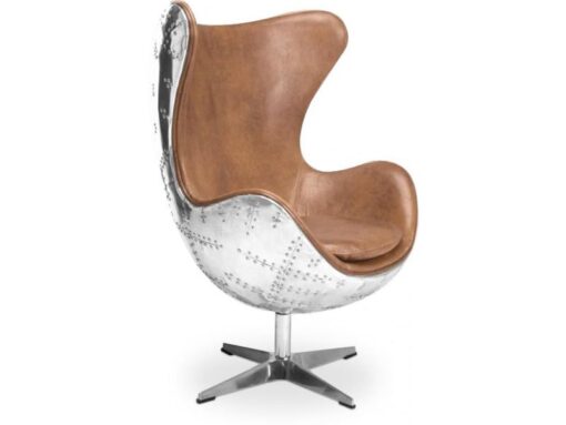 Fauteuil design œuf en cuir marron