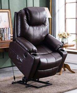 Fauteuil électrique M MCombo avec élévateur, fauteuil de relaxation, modèle 7040, massage et chauffage réglables électriquement, connexion USB (similicuir marron)