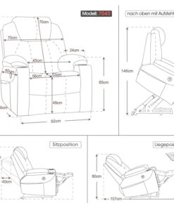 Fauteuil électrique M MCombo avec élévateur, fauteuil de relaxation, modèle 7040, massage et chauffage réglables électriquement, connexion USB (similicuir marron)