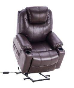 Fauteuil électrique M MCombo avec élévateur, fauteuil de relaxation, modèle 7040, massage et chauffage réglables électriquement, connexion USB (similicuir marron)