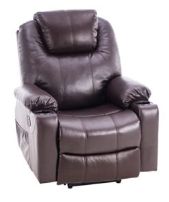 Fauteuil électrique M MCombo avec élévateur, fauteuil de relaxation, modèle 7040, massage et chauffage réglables électriquement, connexion USB (similicuir marron)