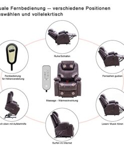 Fauteuil électrique M MCombo avec élévateur, fauteuil de relaxation, modèle 7040, massage et chauffage réglables électriquement, connexion USB (similicuir marron)