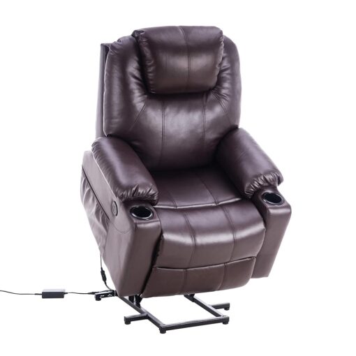 Fauteuil électrique M MCombo avec élévateur, fauteuil de relaxation, modèle 7040, massage et chauffage réglables électriquement, connexion USB (similicuir marron)