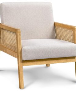 Fauteuil en Bois et Tissu Beige