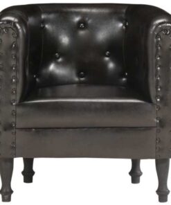 Fauteuil en cuir noir et bois