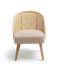 Fauteuil en tissu bouclette et rotin