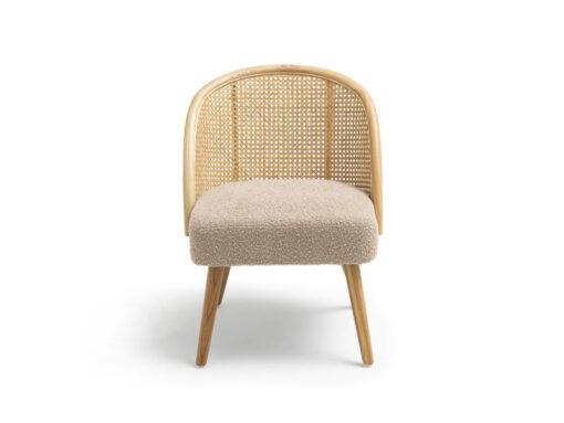 Fauteuil en tissu bouclette et rotin