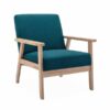 Fauteuil Isak en bois et tissu bleu pétrole, style scandinave. Dimensions : L 64 x P 69,5 x H 73 cm