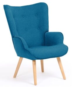 Fauteuil Ivar en tissu bleu canard au style scandinave