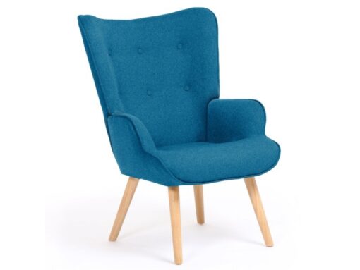 Fauteuil Ivar en tissu bleu canard au style scandinave