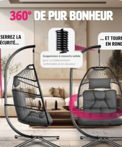 Fauteuil Oeuf Suspendu Tectake® - Chaise Hamac Balancoire Confortable et Pliable, Résistante avec Structure en Acier et Coussin Épais pour un Moment de Détente