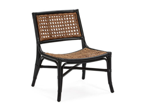 Fauteuil osier naturel et bois noir