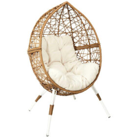 Fauteuil œuf résine tressée beige 100 cm