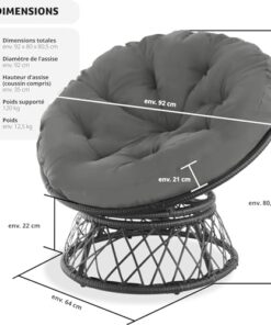 Fauteuil Papasan Rotin Pivotant 360°