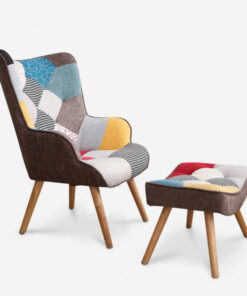 Fauteuil patchwork moderne avec pouf