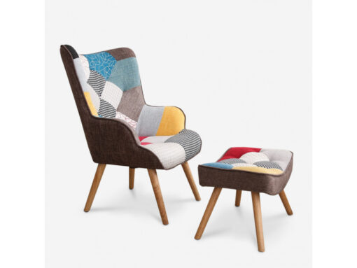 Fauteuil patchwork moderne avec pouf