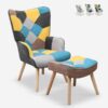 Fauteuil patchwork scandinave avec repose-pieds