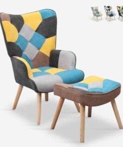 Fauteuil patchwork scandinave avec repose-pieds