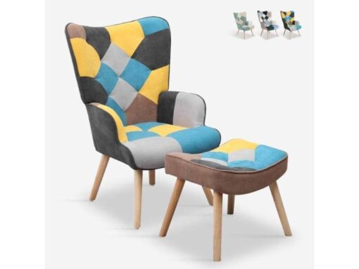 Fauteuil patchwork scandinave avec repose-pieds