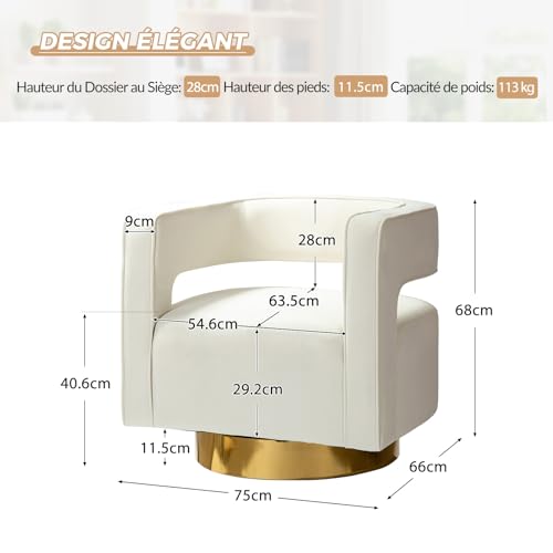 Fauteuil pivotant en velours moderne