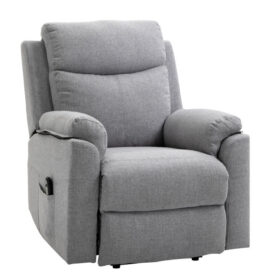 Fauteuil relax électrique - fauteuil releveur inclinable avec repose-pieds réglable et télécommande - tissu polyester lin gris clair chiné