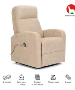 Fauteuil releveur inclinable POLTRONE ITALIA Chanel 2 Moteurs - Dispositif Médical avec 2 Roues et siège à Micro-Ressorts Doux - Fauteuil électrique de Relaxation Marron