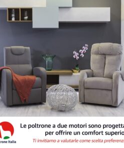 Fauteuil releveur inclinable POLTRONE ITALIA Chanel 2 Moteurs - Dispositif Médical avec 2 Roues et siège à Micro-Ressorts Doux - Fauteuil électrique de Relaxation Marron