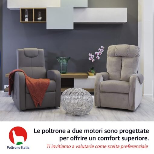 Fauteuil releveur inclinable POLTRONE ITALIA Chanel 2 Moteurs - Dispositif Médical avec 2 Roues et siège à Micro-Ressorts Doux - Fauteuil électrique de Relaxation Marron