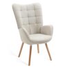 Fauteuil Scandinave Cosy - Chaise de Loisirs en Tissu avec Accoudoirs Rembourrés et Pieds en Bois Massif pour Salon, Salle à Manger et Bureau