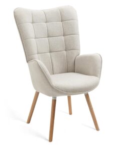 Fauteuil Scandinave Cosy - Chaise de Loisirs en Tissu avec Accoudoirs Rembourrés et Pieds en Bois Massif pour Salon, Salle à Manger et Bureau