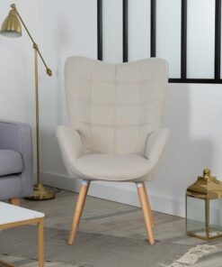 Fauteuil Scandinave Cosy - Chaise de Loisirs en Tissu avec Accoudoirs Rembourrés et Pieds en Bois Massif pour Salon, Salle à Manger et Bureau