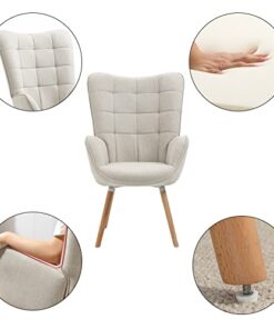 Fauteuil Scandinave Cosy - Chaise de Loisirs en Tissu avec Accoudoirs Rembourrés et Pieds en Bois Massif pour Salon, Salle à Manger et Bureau