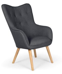 Fauteuil Scandinave en Gris Foncé Capitonné | Confort Optimal avec Assise en Tissu et Pieds en Bois | Modèle Klarys | Dimensions : L67 x P75 x H100 cm