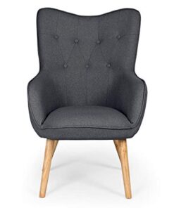 Fauteuil Scandinave en Gris Foncé Capitonné | Confort Optimal avec Assise en Tissu et Pieds en Bois | Modèle Klarys | Dimensions : L67 x P75 x H100 cm