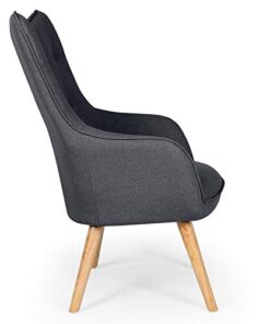 Fauteuil Scandinave en Gris Foncé Capitonné | Confort Optimal avec Assise en Tissu et Pieds en Bois | Modèle Klarys | Dimensions : L67 x P75 x H100 cm