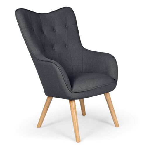 Fauteuil Scandinave en Gris Foncé Capitonné | Confort Optimal avec Assise en Tissu et Pieds en Bois | Modèle Klarys | Dimensions : L67 x P75 x H100 cm