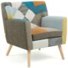 Fauteuil scandinave en tissu patchwork multicolore Liv