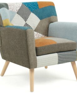 Fauteuil scandinave en tissu patchwork multicolore Liv