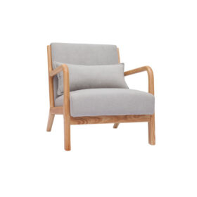 Fauteuil scandinave en tissu velours gris clair avec structure en bois massif clair Derry