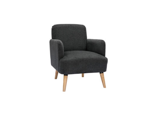 Fauteuil scandinave en tissu velours texturé gris anthracite et bois clair Isko