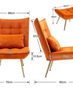 Fauteuil Scandinave en Velours Orange avec Repose-Pieds