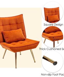 Fauteuil Scandinave en Velours Orange avec Repose-Pieds