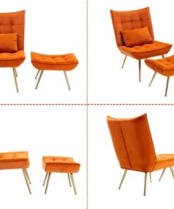 Fauteuil Scandinave en Velours Orange avec Repose-Pieds