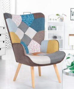 Fauteuil scandinave Ivar en tissu patchwork