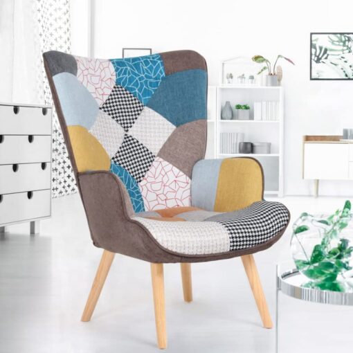 Fauteuil scandinave Ivar en tissu patchwork