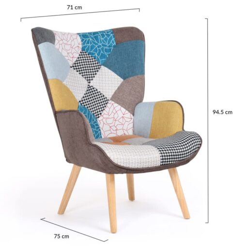 Fauteuil scandinave Ivar en tissu patchwork