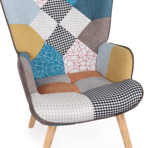 Fauteuil scandinave Ivar en tissu patchwork